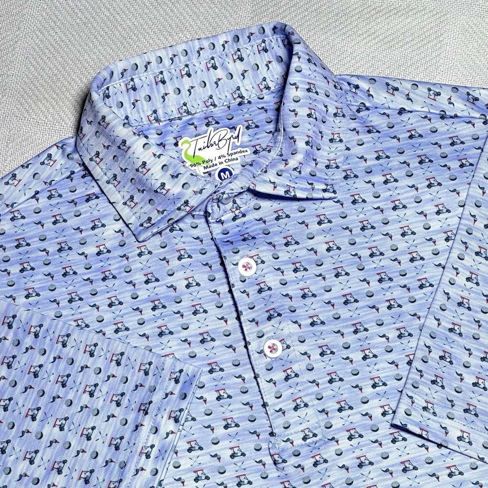 TailorByrd Mens Medium Golf Polo Performance‎ Jersey Golf Carts & Clubs Print